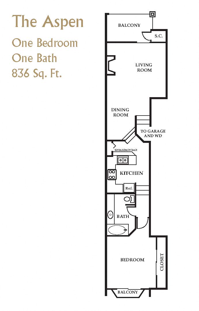 Brownstone Townhomes 1 bedroom 1 bathroom floor plan